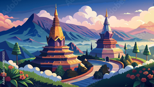 
The best of landscape in Chiang Mai. Pagodas Noppamethanedol & N. These majestic twin pagodas, perched high on Doi Inthanon, rise above the clouds with grace and spiritual elegance. Surrounded by per