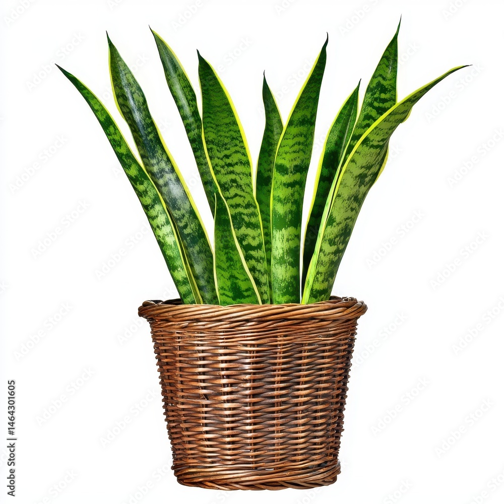 Vibrant Green Snake Plant in Brown Wicker Pot Vibrant Green Snake Plant in Brown Wicker Pot