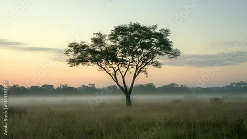 Wallpaper Mural Solitary tree in misty sunrise field Torontodigital.ca