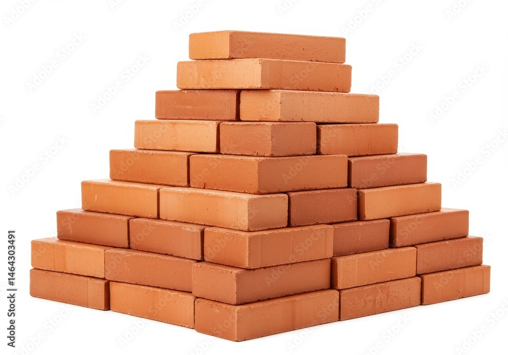 Obraz premium Pyramid structure of red bricks stacked on top of each other against a white background in a studio shot