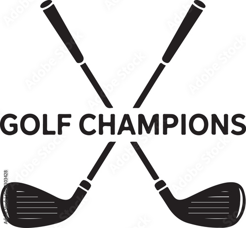 Golf Clubs Silhouette with Golf Champions Text for Sports Victory Art