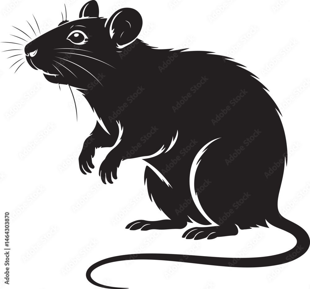 Fototapeta premium Black Rat Silhouette Urban Rodent Wild Animal Illustration