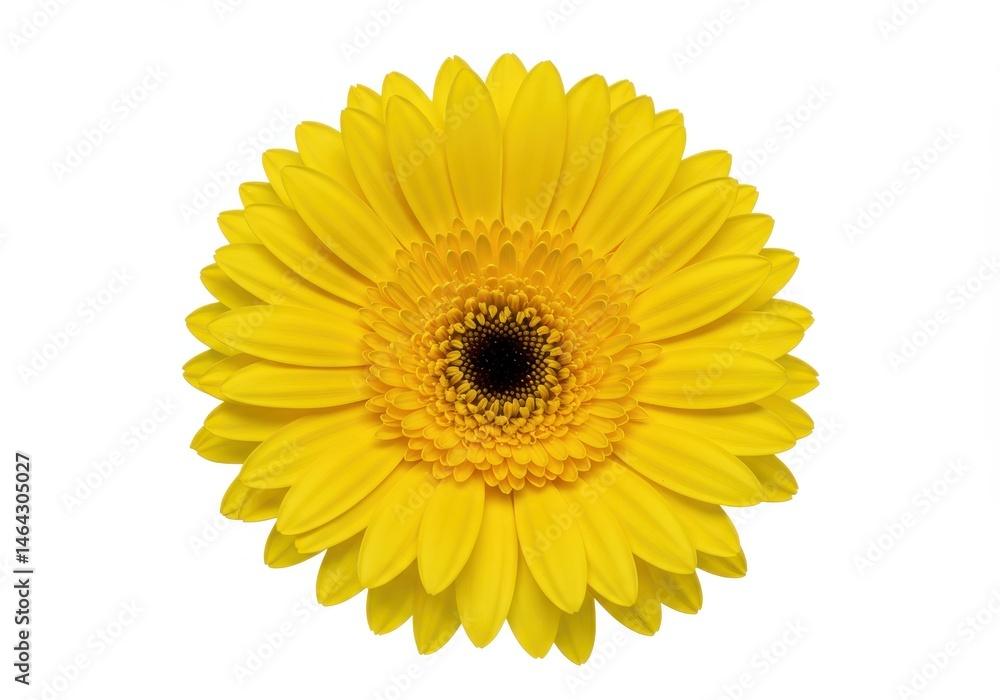 Fototapeta premium Isolated yellow gerbera daisy flower with a dark center on a white background, showcasing its vibrant color and texture