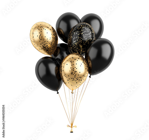 Obraz na płótnie Elegant arrangement of black and gold balloons image isolated transparent. Black Friday event decoration cut out photo png. Formal celebration baloons cutout element object photography w salonie