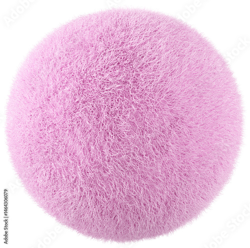3D Playful pink furry shape, creative graphic abstract fur form, isolated clipart. Render of geometric modern y2k illustration