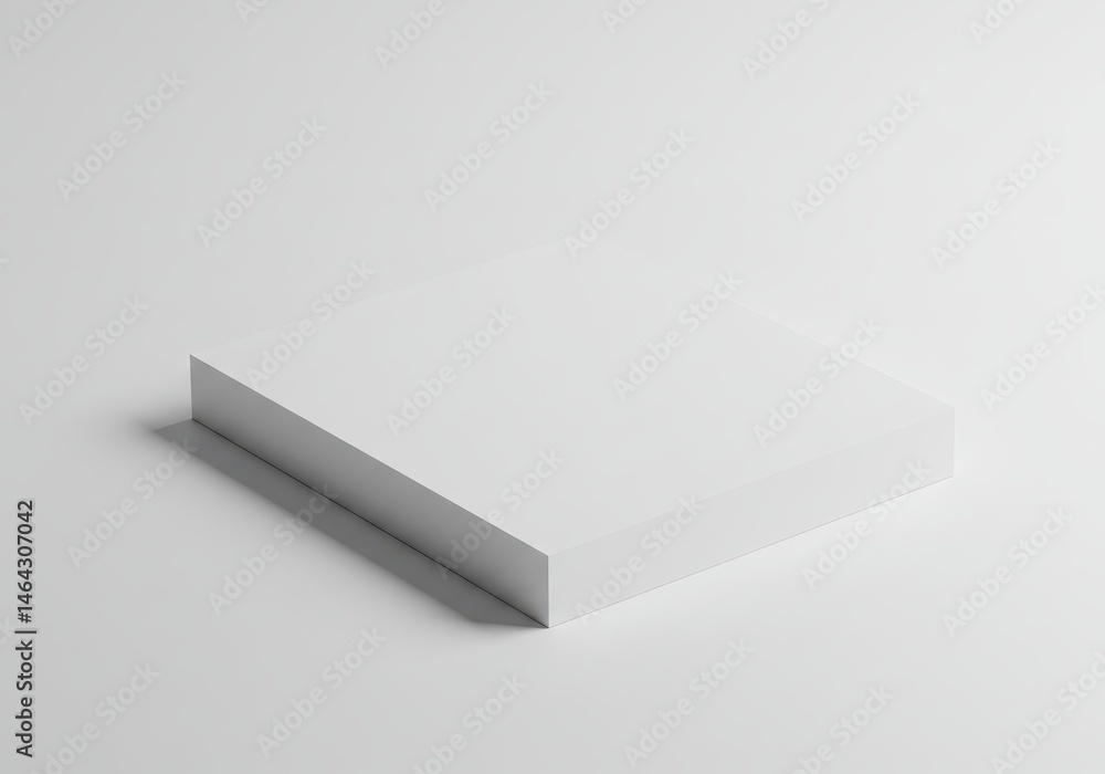 Minimalist presentation: a simple white rectangular block on a white surface with soft shadows Minimalist presentation: a simple white rectangular block on a white surface with soft shadows