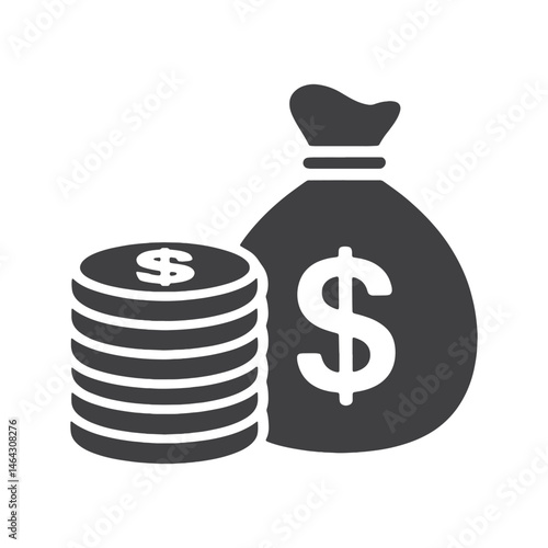 Wealth Icon with Money Bag and Coin vector