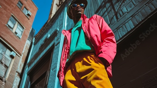 Stylish urban man in vibrant colors.