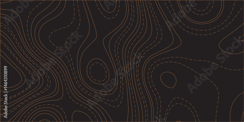 "Create a seamless dark topographic background with fine, contour-style elevation lines in a warm copper or bronze hue. The pattern should feature organic, flowing curves and concentric shapes, evokin