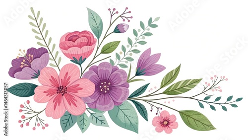 Wallpaper Mural Elegant floral arrangement featuring soft pinks and purples on a white background Torontodigital.ca