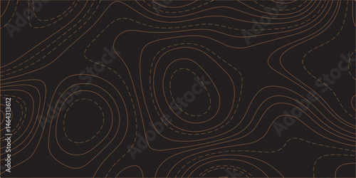 "Create a seamless dark topographic background with fine, contour-style elevation lines in a warm copper or bronze hue. The pattern should feature organic, flowing curves and concentric shapes, evokin