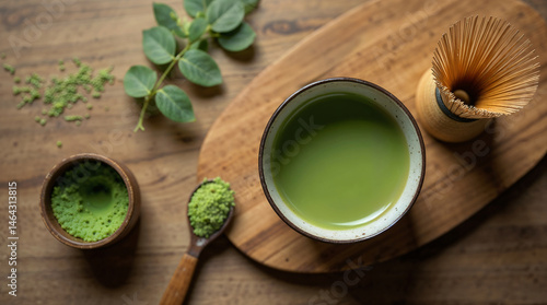 Wallpaper Mural Traditional matcha tea set on wooden surface Torontodigital.ca
