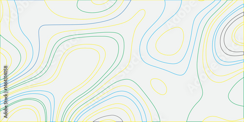 Topographic map with yellow, light blue, and light green contour lines on a light gray background.