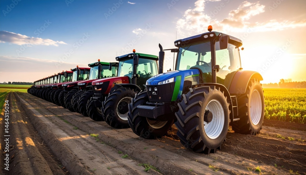 Fototapeta premium Tractor Row on Farm Land