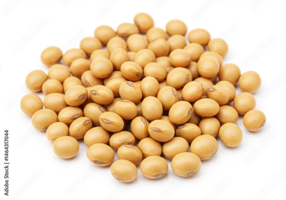 Pile of raw soybeans on a white surface, food ingredient for healthy eating Pile of raw soybeans on a white surface, food ingredient for healthy eating