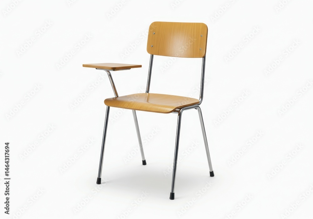 School desk chair with attached writing surface against white background School desk chair with attached writing surface against white background