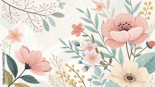 Wallpaper Mural Elegant floral pattern with pastel pink and cream blossoms and gentle foliage Torontodigital.ca