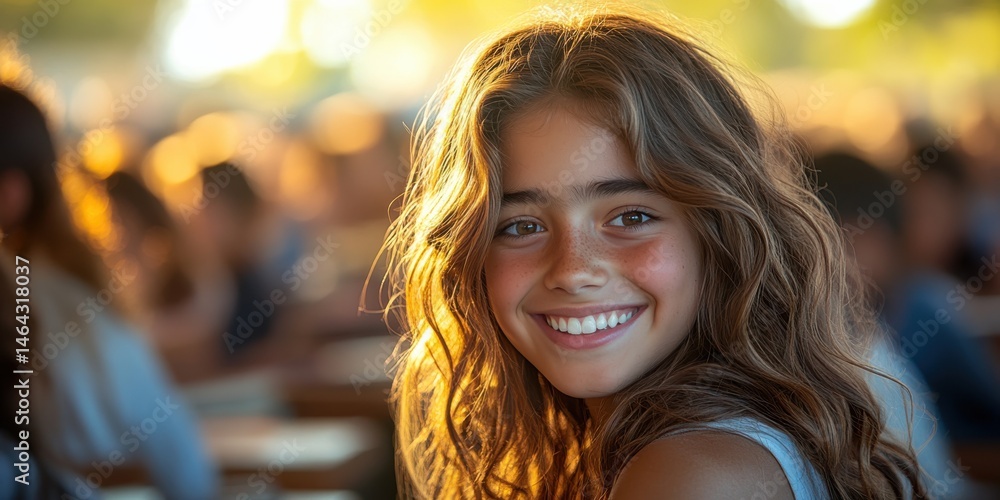 Fototapeta premium A girl with long hair is smiling at the camera