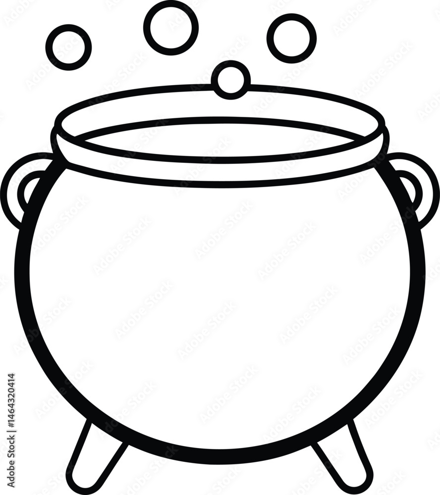 Simple Round Cauldron Line Art Pot with Handles Vector Illustration Simple Round Cauldron Line Art Pot with Handles Vector Illustration