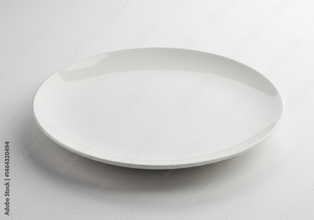 Simple white ceramic plate on a white background for food presentation Simple white ceramic plate on a white background for food presentation