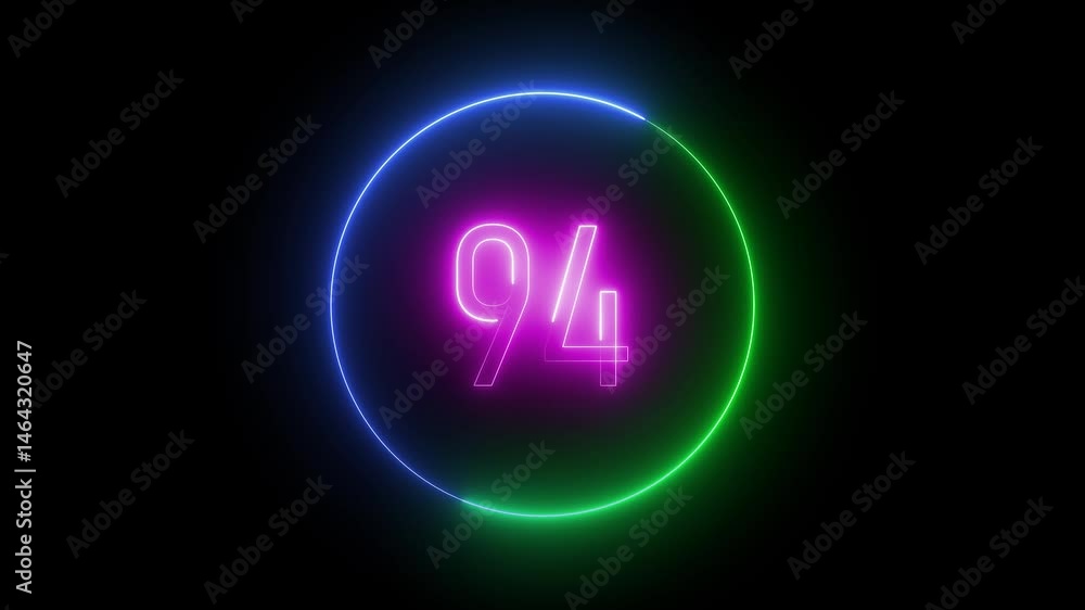 Glowing number 94 neon animation. Colorful ring effect and movement on dark backdrop for futuristic visuals and game intros. Glowing number 94 neon animation. Colorful ring effect and movement on dark backdrop for futuristic visuals and game intros.