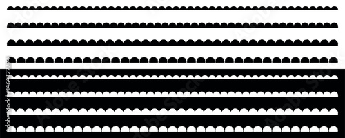 Scalloped edge seamless frills set. Vector illustration isolated on black and white background.