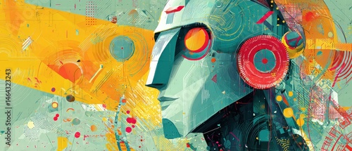 Wallpaper Mural Abstract futuristic robot head with geometric shapes and vibrant colors, concept of artificial intelligence, technology and modern art Torontodigital.ca