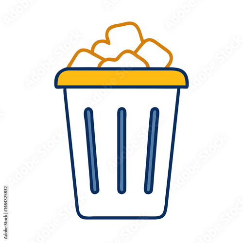 Trash can illustration with colorful design elements and copy space