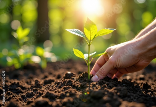 Wallpaper Mural Hand planting a young sapling in rich soil during sunset Torontodigital.ca