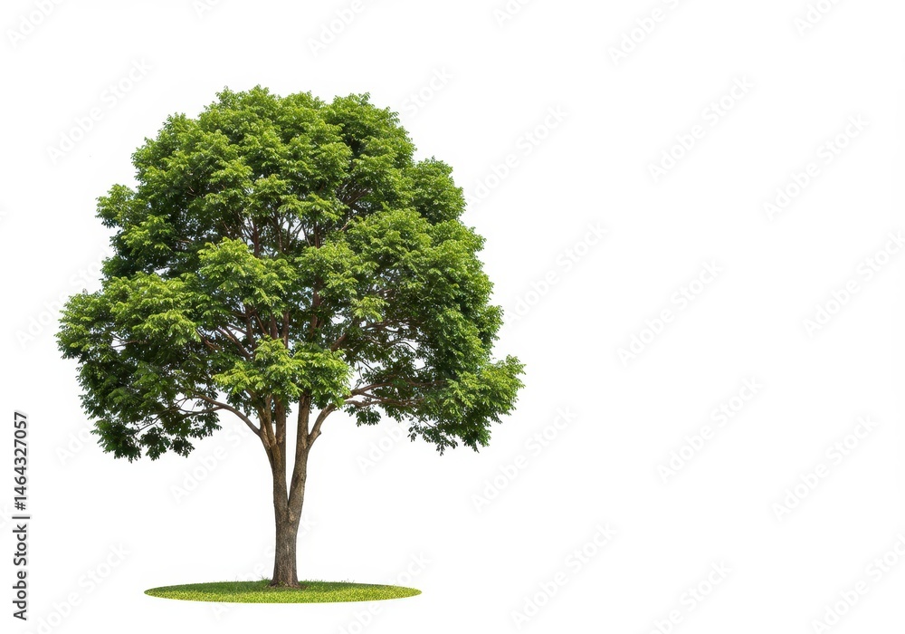 Fototapeta premium Isolated tree with green leaves and brown trunk on white background