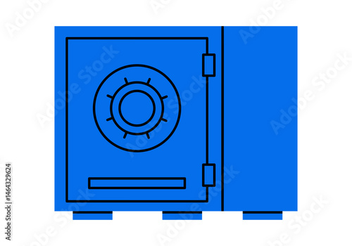 Hand drawn cute cartoon illustration of closed safe. Flat vector strongbox sticker doodle. Financial literacy or safety icon. Money protection. Bank deposit or savings. Security system. Isolated.