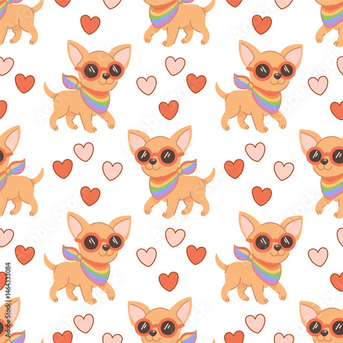 Cute chihuahua dog with LGBT rainbow scarf pattern