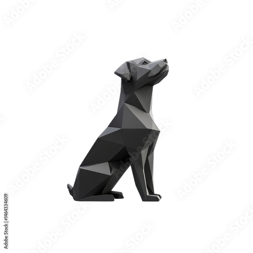 Low Poly Geometric Dog Sculpture, 3D Render, Black and White