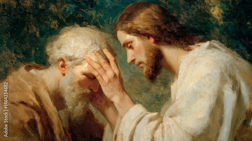 Jesus christ restores sight to a blind man and offers comfort in a miraculous encounter photo