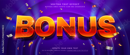 Shiny bonus jackpot text effect with confetti on a radiant background