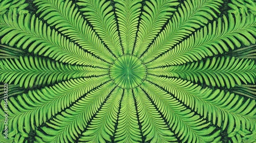 Symmetrical fern kaleidoscope, nature background, vibrant green, design element