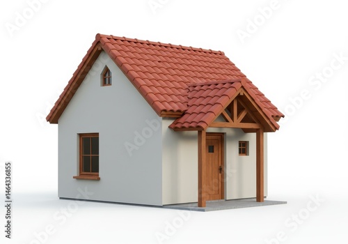 Wallpaper Mural Small house with red tile roof and wooden door stands on a white background Torontodigital.ca