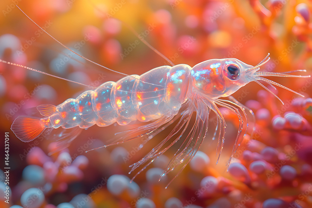 Iridescent Shrimp Underwater Scene Vibrant Coral Reef Stock Photo for Marine Life Enthusiasts