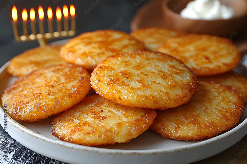 Hanukkah Celebration Latkes with Menorah - Perfect for Holiday Gatherings and Festive Decor