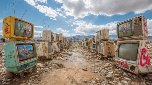 Desert TV Graveyard Retro Screens in Wasteland.