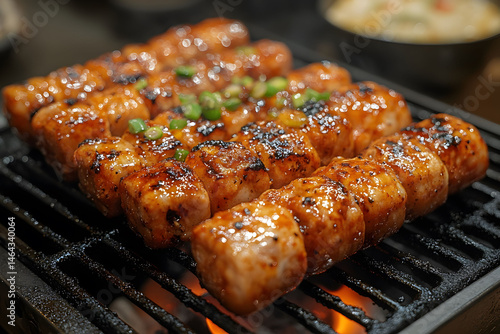 Grilled Skewers with Glazed Sauce and Vegetables - Ideal for BBQ and Culinary Designs