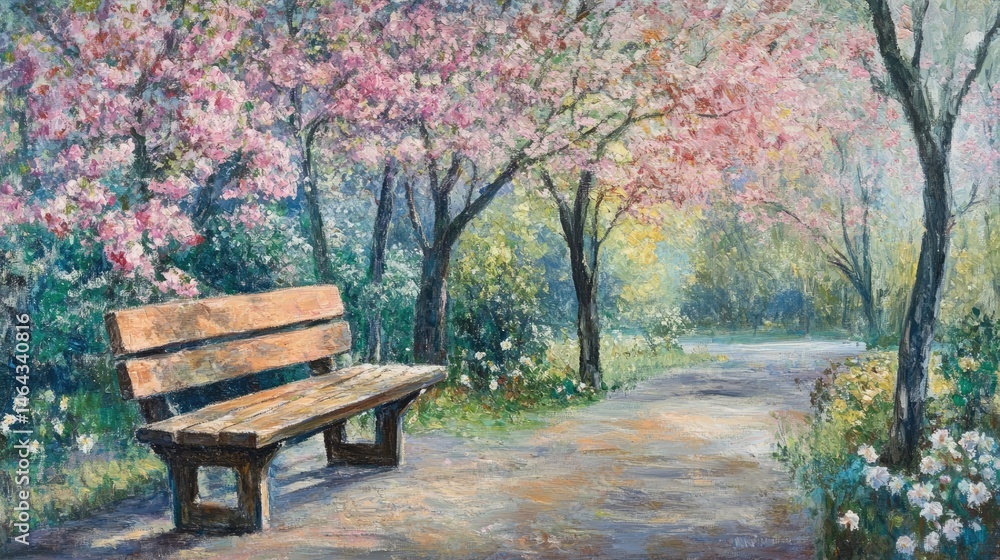 Bench in spring garden Bench in spring garden