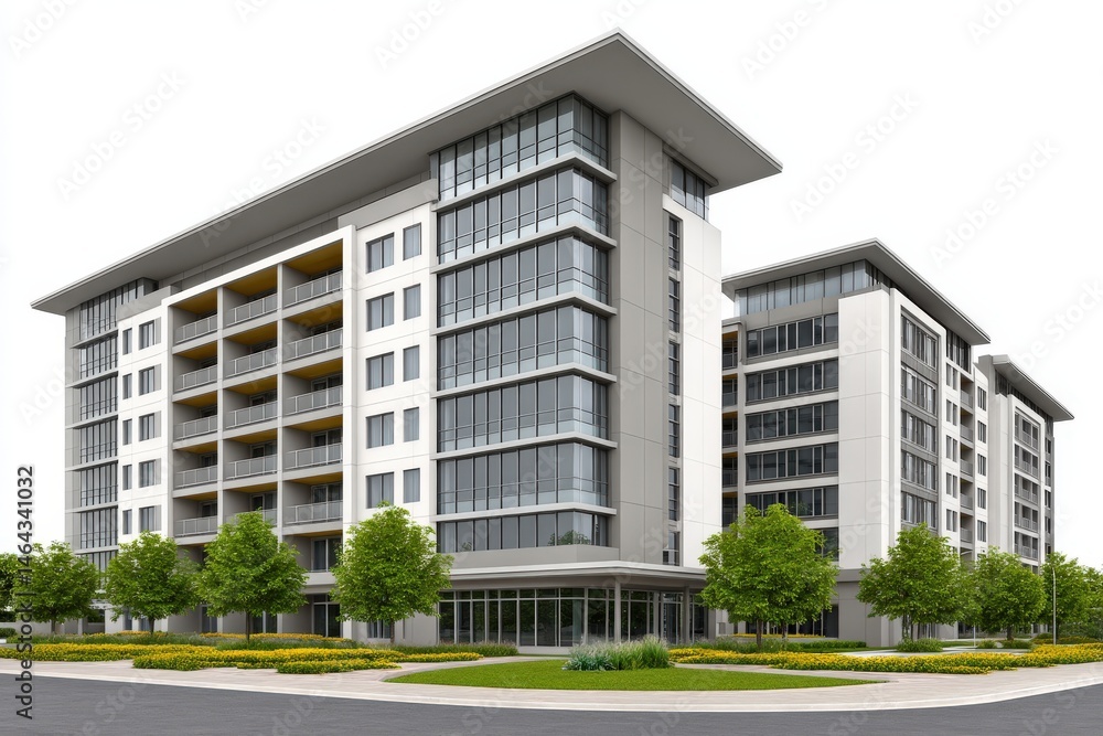 Modern architectural design showcasing a sleek glass-clad residential building surrounded by landscaping featuring vibrant greenery and inviting outdoor spaces captured with clarity Modern architectural design showcasing a sleek glass-clad residential building surrounded by landscaping featuring vibrant greenery and inviting outdoor spaces captured with clarity