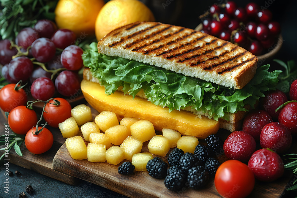 Fresh and Vibrant Sandwich with Assorted Fruits and Vegetables for Healthy Living