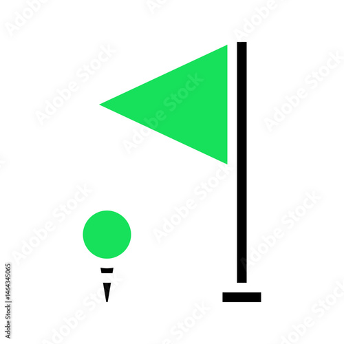 Minimalist golf course icon featuring green flag and ball graphic design
