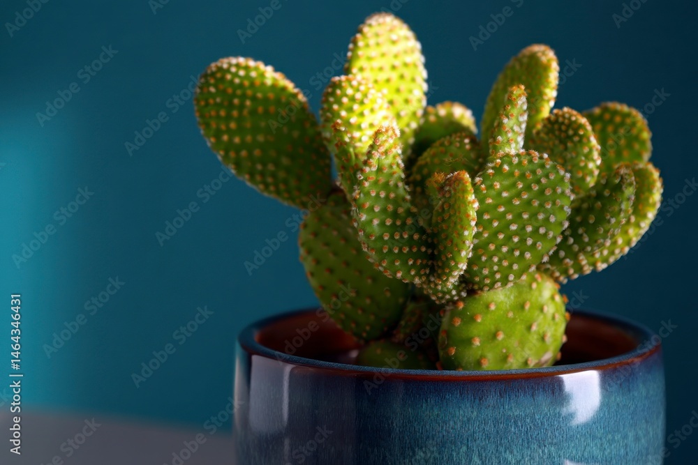 Potted Bunny Ear Cactus Close-up Against Teal Backdrop for Indoor Decor Potted Bunny Ear Cactus Close-up Against Teal Backdrop for Indoor Decor
