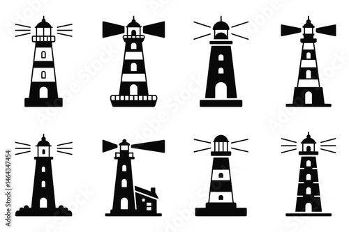 Lighthouse vector icons nautical maritime beacon set