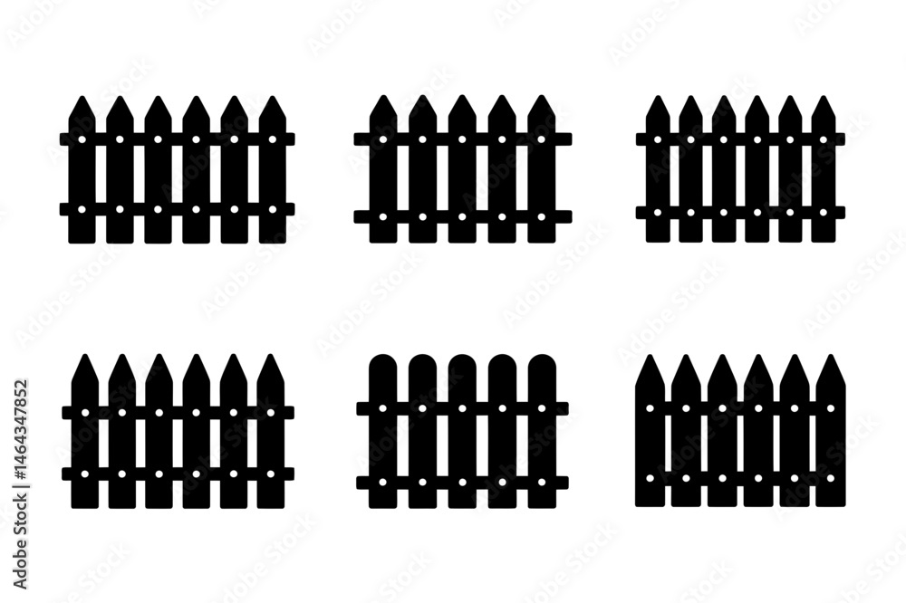 Black fence silhouette vector garden border design Black fence silhouette vector garden border design