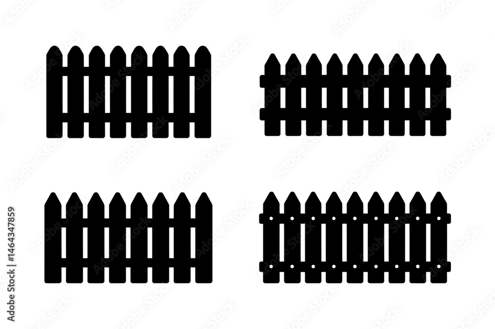 Black fence silhouette vector image design set art Black fence silhouette vector image design set art