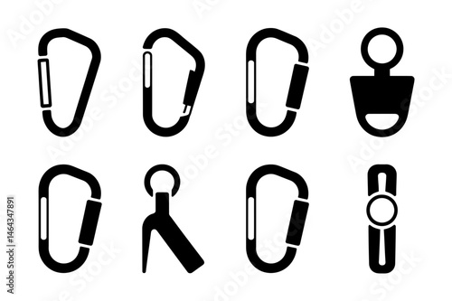Selection of climbing carabiners safety equipment